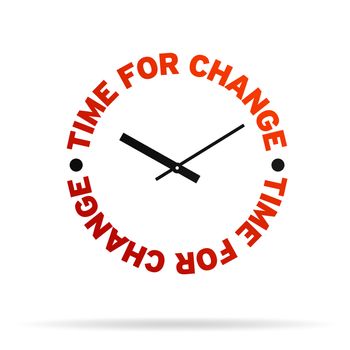 High resolution clock with the words time for change on white background.