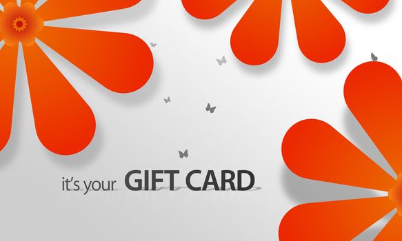 High resolution gift card graphic with orange floral elements ready to print.