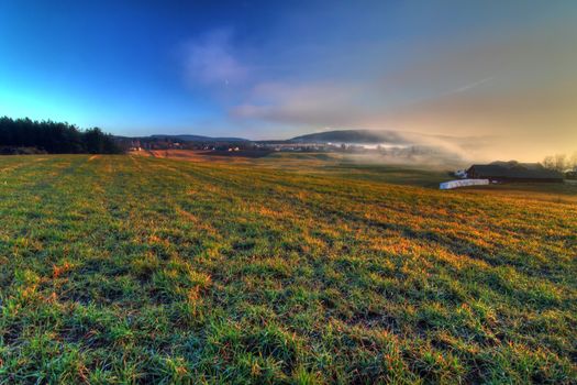 Foggy landscape in Lifjell,southern Norway 