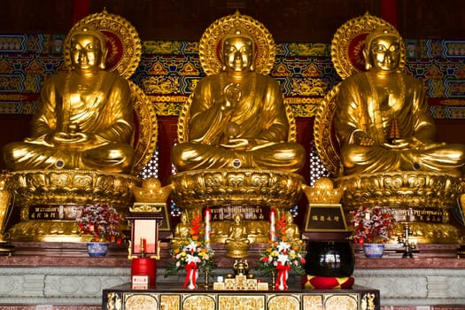 Three Buddhas in the Chinese temple of Thailand