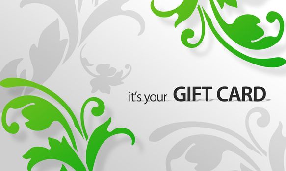 High resolution gift card graphic with green floral elements ready to print.