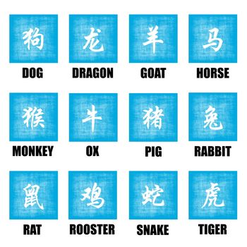 Chinese Zodiac Animals Lunar Astrology Art Set