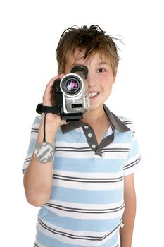 A child taking some video footage with a digital video camera.