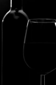 Glass of Wine and Wine Bottle in black and white