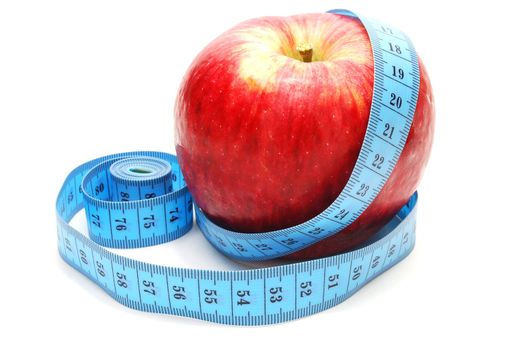 Red Apple with Measure Tape on White Background