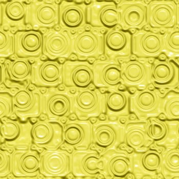 seamless 3d plastic texture with abstract imprinted dots and blocks in yellow