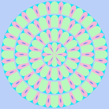  flower like mandala symbol in soft pink, blue and green colors