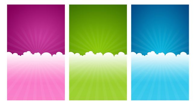 Colorful greeting card templates with cloud elements.