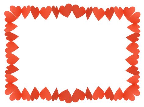 Frame made from red paper hearts isolated on white with clipping path