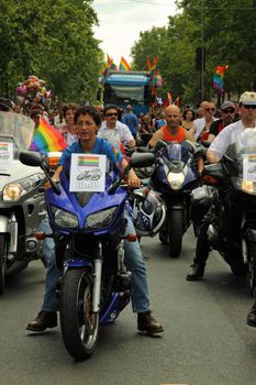 PARIS - JUNE 27: Motorcyclists lead the annual Marche des Fiertes (Gay Pride parade) June 27, 2009 in Paris, France. En route from Montparnasse to Bastille, this year’s event attracted half a million spectators and participants, including guest celebrity Lisa Minelli.