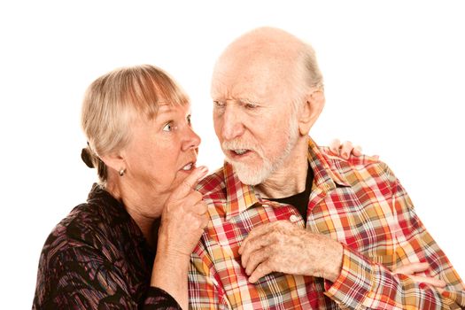 Senior woman pointing her finger and husband