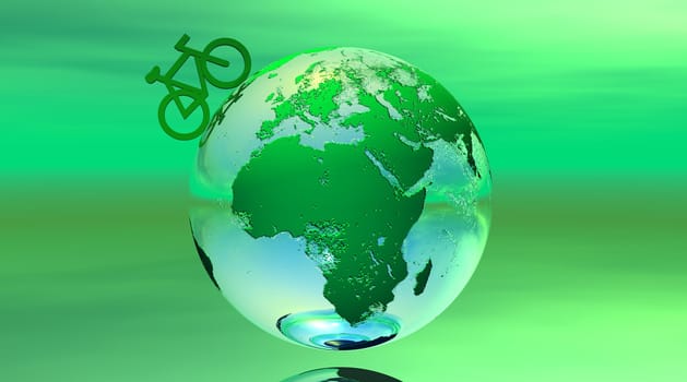 Bicycle on earth in green ecological background
