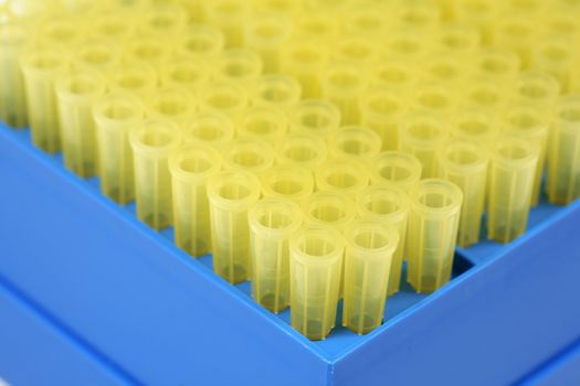 Closeup of a rack of pipet tips