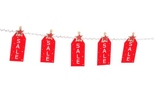 Pre or post Christmas sale -  tags on a silver glitter string line with fancy pegs with stars.  Or change it to add your own text