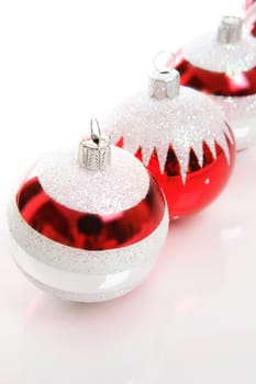 Closeup of some Christmas tree decorations.