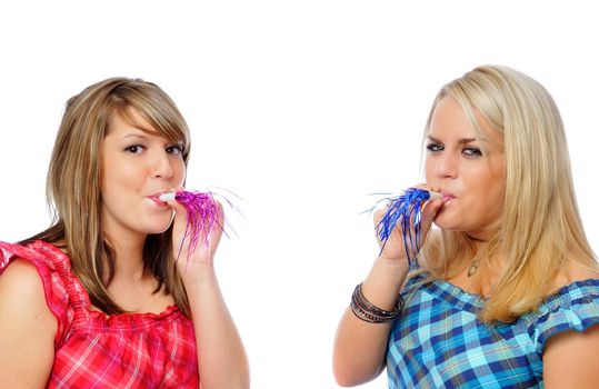 two young women having fun on new years