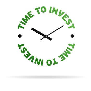 High resolution clock with the words time to invest on white background.
