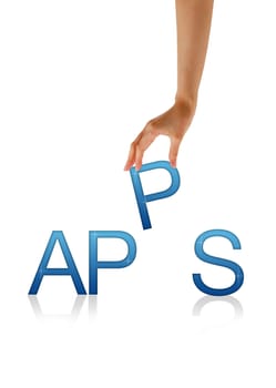 High resolution graphic of a hand holding the letter P from the word Apps.