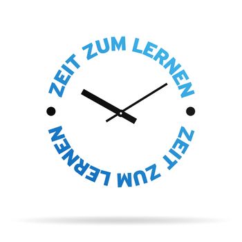 High resolution clock with the words time to learn on white background.