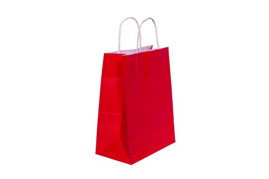 Red paper bag ready for shopping, isolated on white background