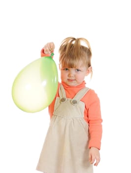 Portrait of the  girl with balloon isolated on white background