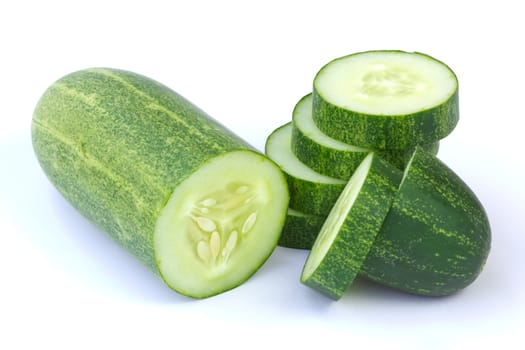 green cucumber isolated on white background with clipping path