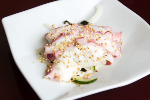 Japanese sashimi octopus with sesame ready to serve