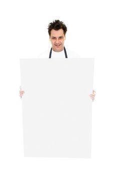 Man carrying a blank sign, message, promotion  or picture.