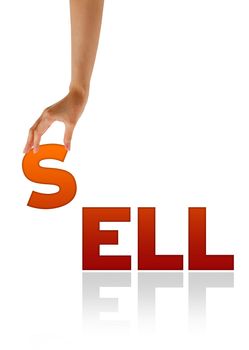 High resolution graphic of a hand holding the letter S of the word Sell