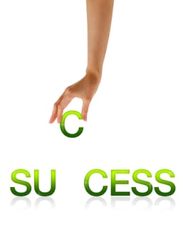 High resolution graphic of a hand holding the letter C from the word success. 