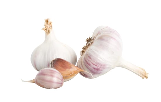 garlic full and peaces, isolated on white