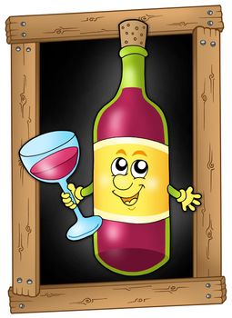 Cartoon wine on blackboard - color illustration.