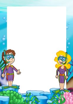 Frame with two divers - color illustration.