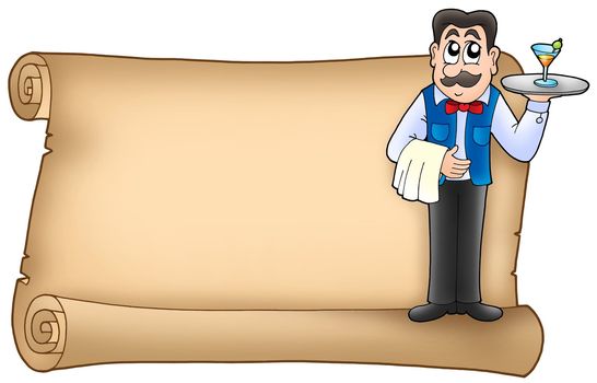 Scroll with waiter - color illustration.