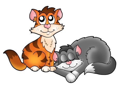 Two cute cats - color illustration.