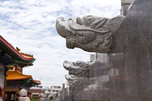 Head of dragon statue  in chinese temple Thailand