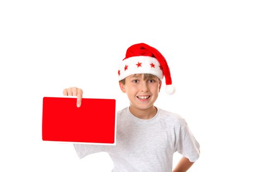 A child with a Christmas message or advertising sign