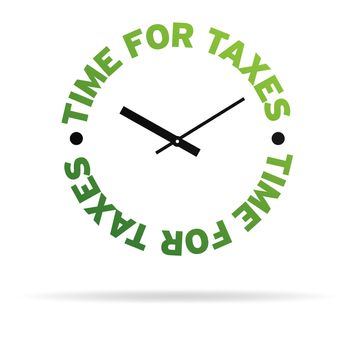 High resolution clock with the words time for taxes on white background.