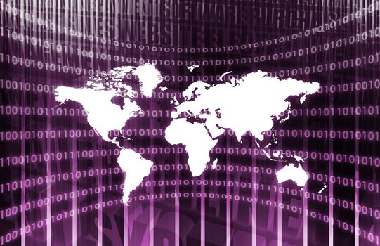World Communications in Purple with Map Abstract