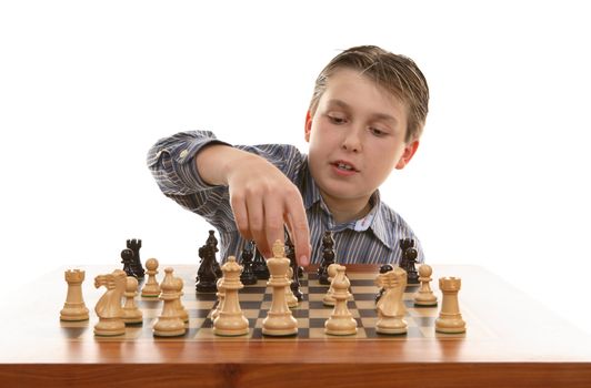 Player moves a chess piece on the game board.