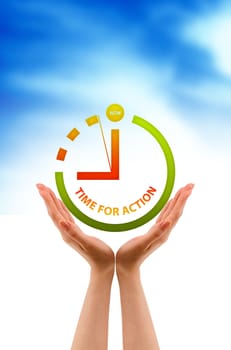 High resolution graphic of hands time for action sign.