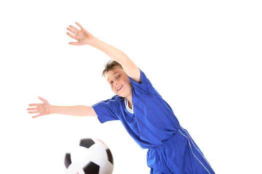 Goalkeeper stretches to make a save.