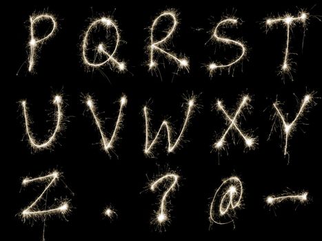 Capital letters R to Z written in sparkler trails, other letters numbers and symbols available separately