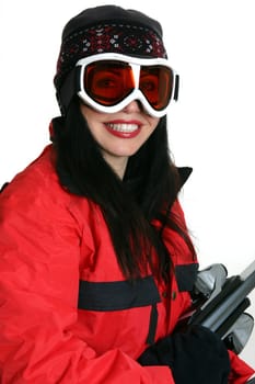 Female dressed for some winter sports action.