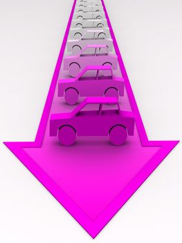 Car concept - cars painted to pink on arrow.
