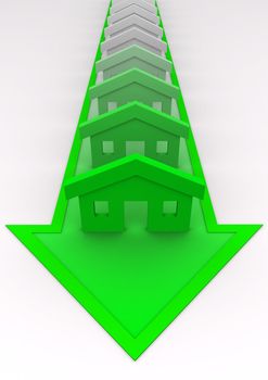 House concept - houses colored to green on arrow.
