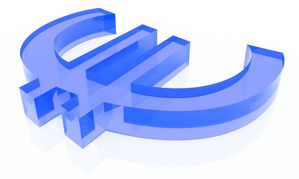 Blue euro symbol made of glass
