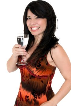 Vibrant smiling woman with a glass of fresh pure water