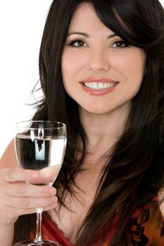 Healthy choices.   A woman with a glass of water