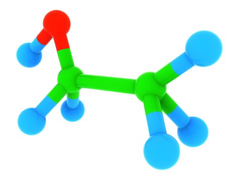 Isolated 3d model of ethanol [alcohol] - C2H6O molecule
